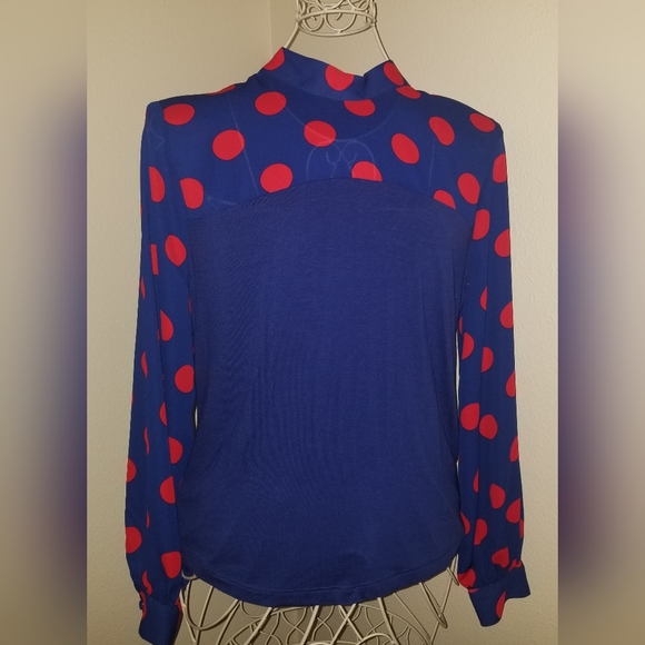 New York and Company Polka-Dot Bow-Front Mixed Media Top NWT - Picture 4 of 4
